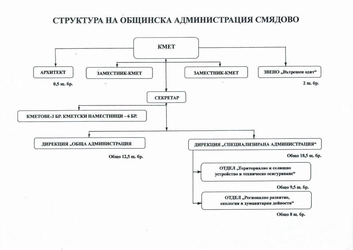 Структура на общинска администрация Смядово